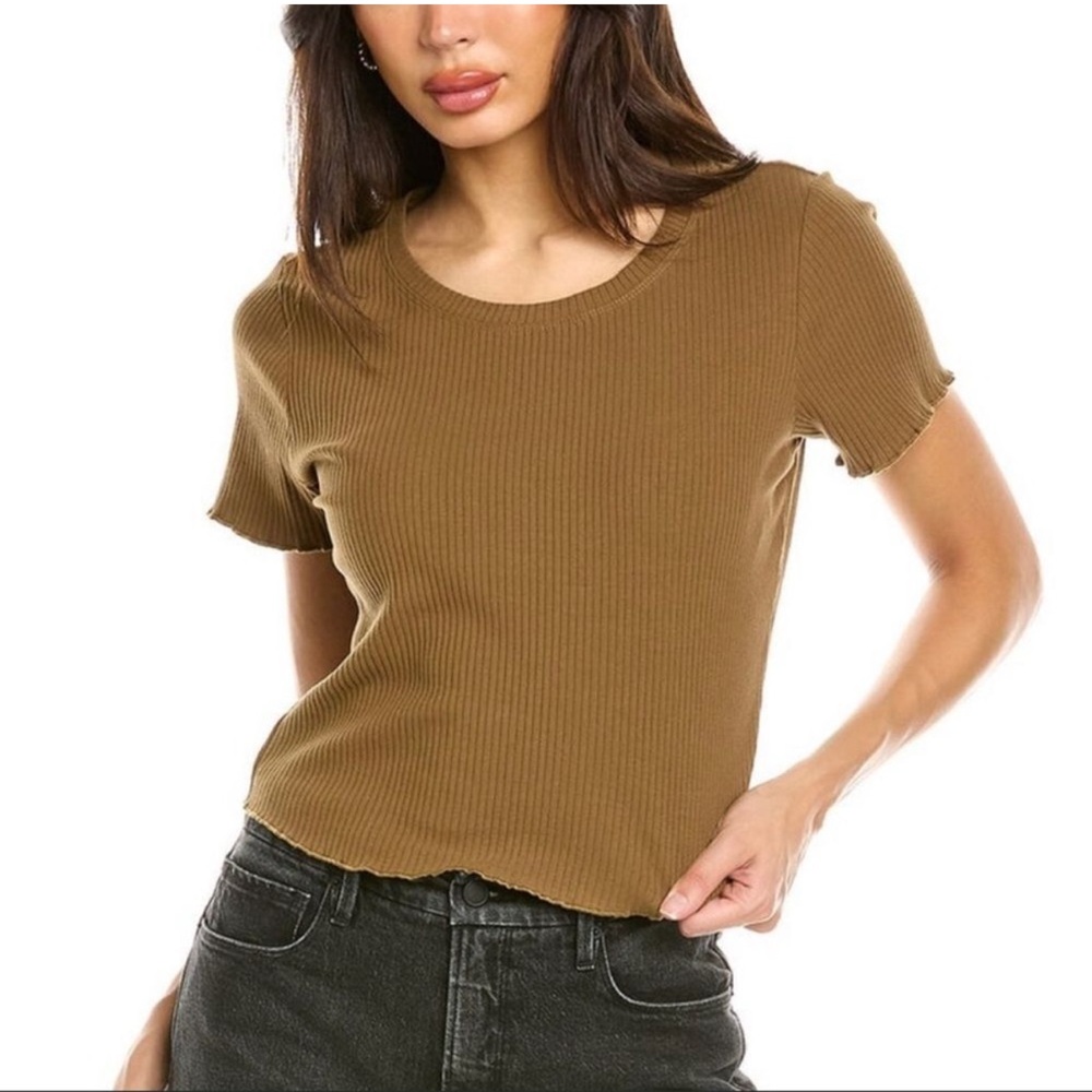 GOOD AMERICAN cropped & ribbed brown baby tee